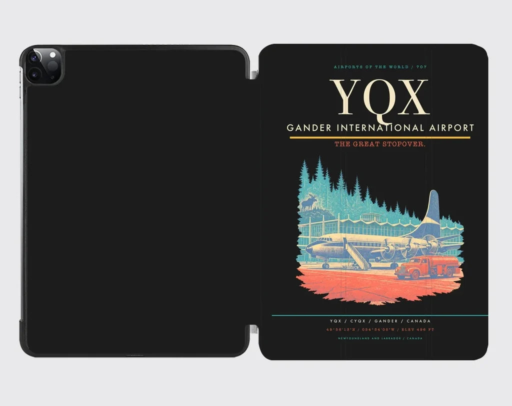 Gander International Airport (YQX) design on black ipad tablet case