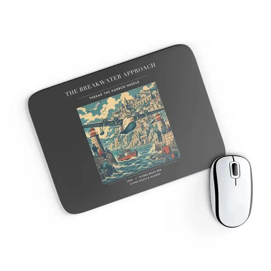 VINTAGE G4365 - The Breakwater Approach - Designed Mouse Pads design on black rectangle