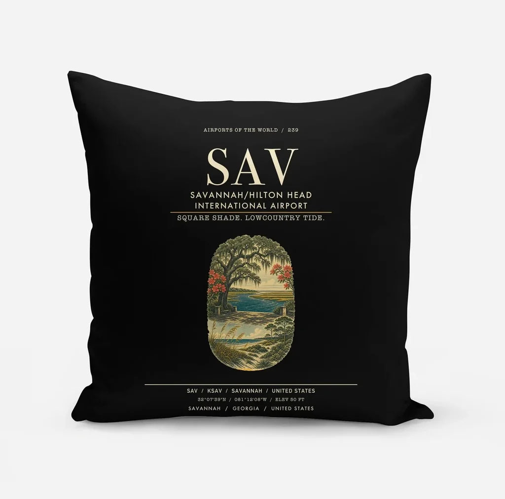 Savannah-Hilton Head International Airport (SAV) design on black pillow