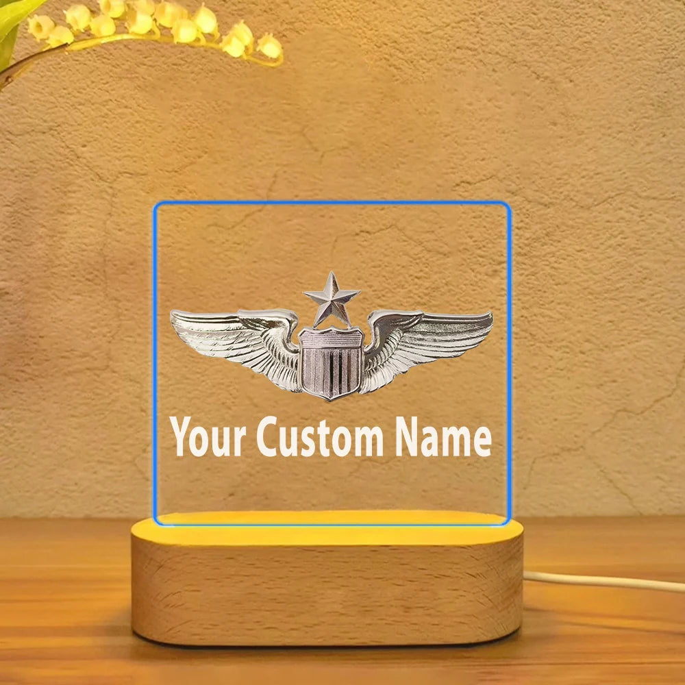 Custom Name (US Air Force & Star) aviation design on premium acrylic with LED 3D night lamp.