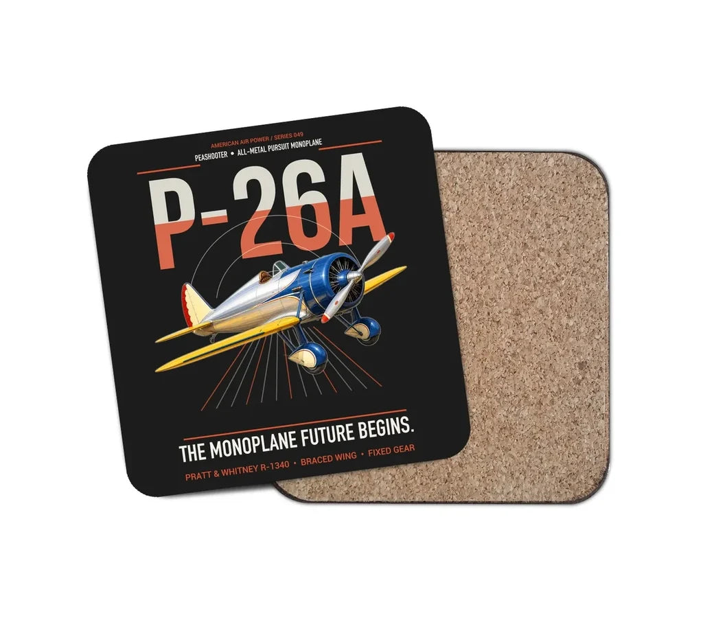 Boeing P-26A Peashooter design on black 1 piece coaster