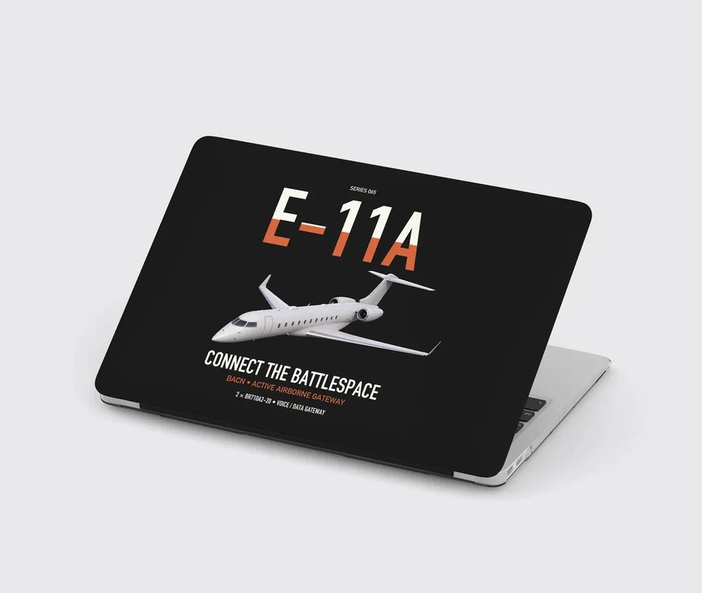 E-11A BACN design on black MacBook case