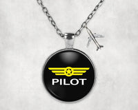 Thumbnail for Pilot & Badge aviation necklace, stainless steel body with engraved detail.