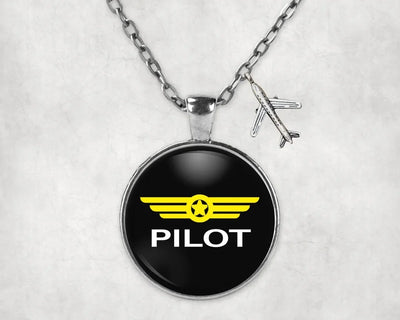 Pilot & Badge aviation necklace, stainless steel body with engraved detail.