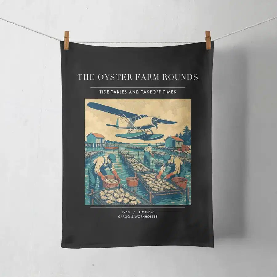 VINTAGE G4446 - The Oyster Farm Rounds - Designed Towels design on black
