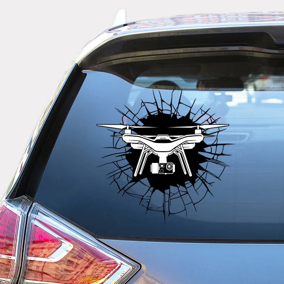 Drone Silhouette Car aviation design car sticker in weather-resistant vinyl.