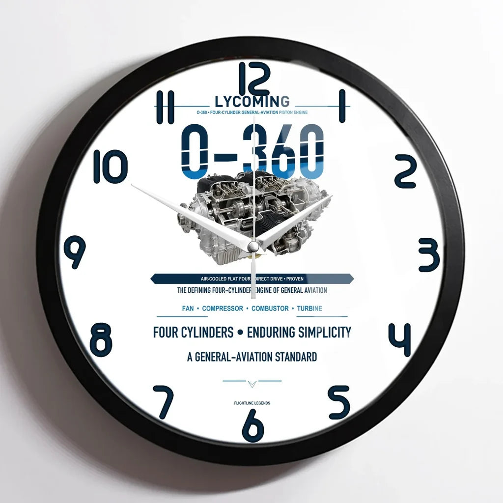 O-360 design on white framed wall clock