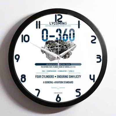 O-360 design on white framed wall clock