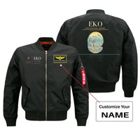 Thumbnail for Elko Regional Airport (EKO) design on black bomber jacket with custom name patch