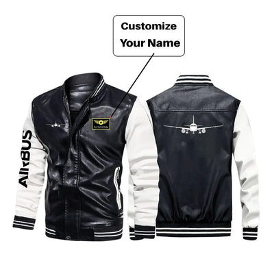 Airbus A320 Silhouette aviation design printed on genuine leather with modern tailored fit stylish leather jacket.
