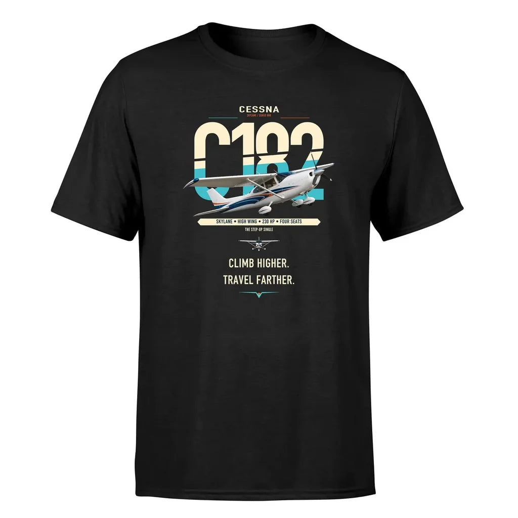 Cessna 182 Skylane design on black t-shirt, single-side print