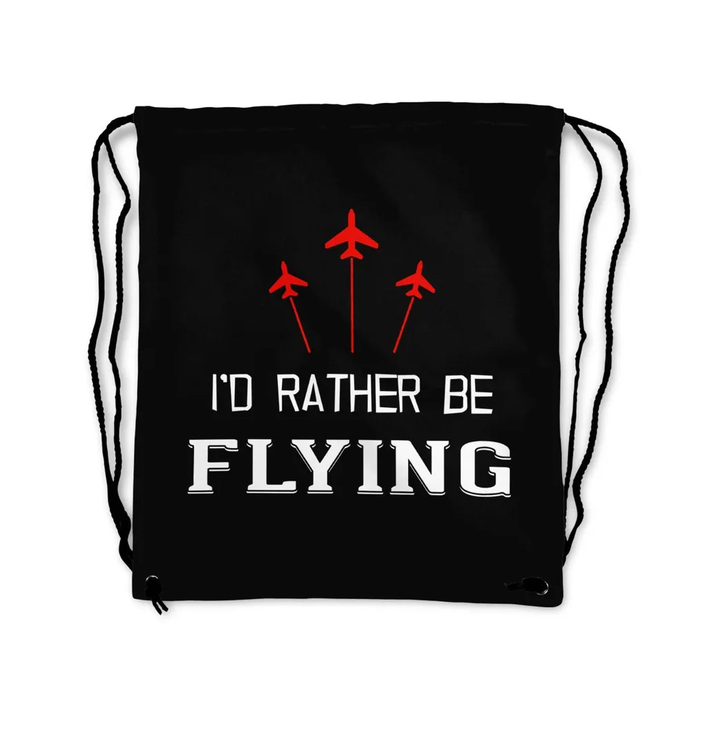 I'D Rather Be Flying aviation drawstring bag in lightweight polyester.