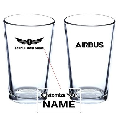 Airbus & Text Beer & aviation design on beer water glass, versatile drinkware.