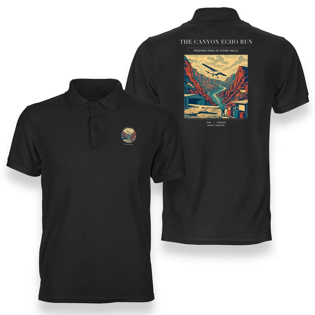 VINTAGE G4338 - The Canyon Echo Run - Double-Side Polo T-Shirt design on black