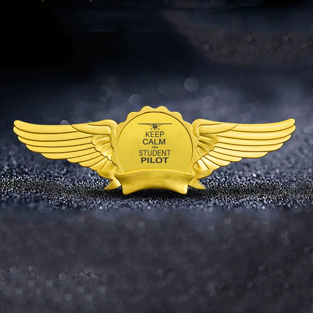 Student aviation badge in polished metal.
