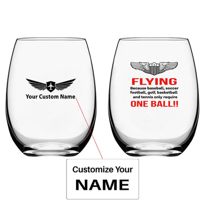 Flying One Ball Water & Drink aviation design on water glass, crystal-clear premium glassware.
