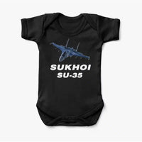 Thumbnail for The Sukhoi SU-35 aviation print on kids gentle cotton bodysuit.