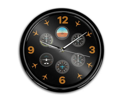 Pilot's Six Pack aviation themed wall clock, premium wood and metal.