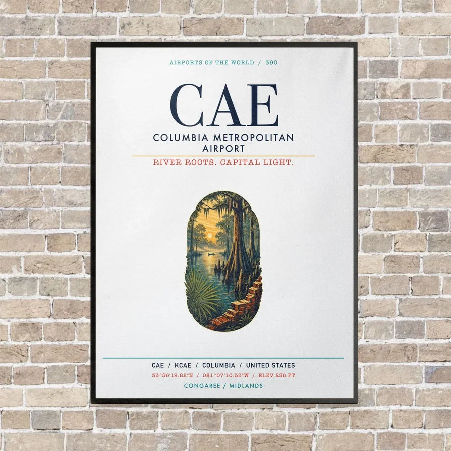 Columbia Metropolitan Airport CAE vertical canvas print - framed - white background