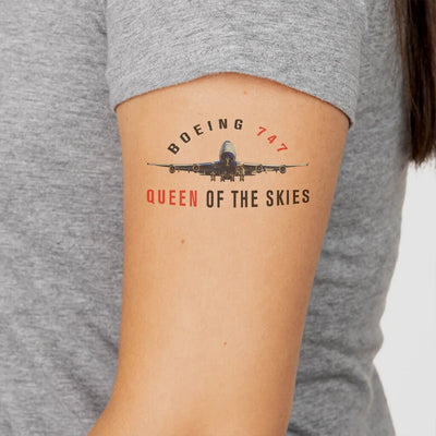 Boeing 747 Queen of the Skies aviation temporary tattoo in skin-safe adhesive paper.