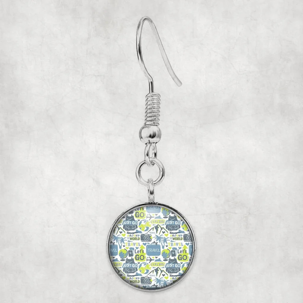 Side view of Motivational Travel Badges aviation earrings in hypoallergenic alloy, polished finish.