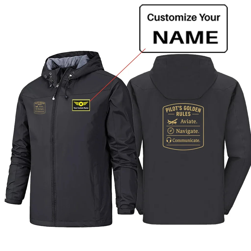Pilot's Golden Rules Rain Jackets & Windbreakers aviation design printed on waterproof shell with sealed seams rain jacket.