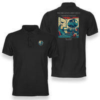 Thumbnail for VINTAGE G4462 - The Simulator's First Sweat - Double-Side Polo T-Shirt design on black