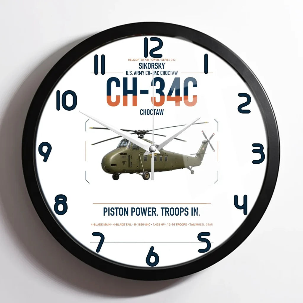 Sikorsky CH-34C Choctaw design on white framed wall clock