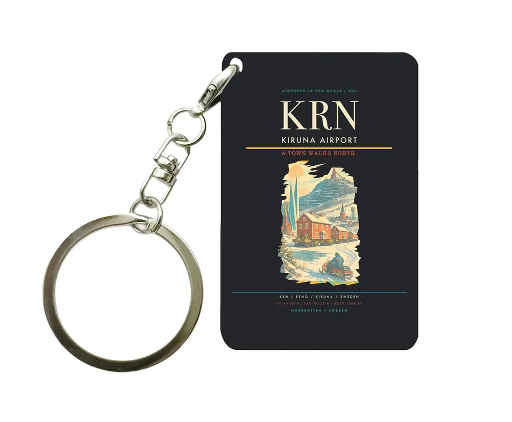 Kiruna Airport (KRN) design on black key chain