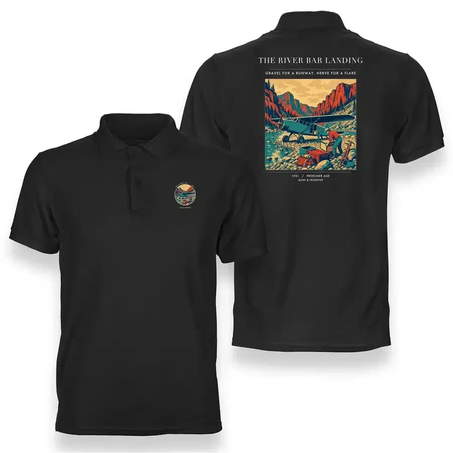VINTAGE G4193 - The River Bar Landing - Double-Side Polo T-Shirt design on black