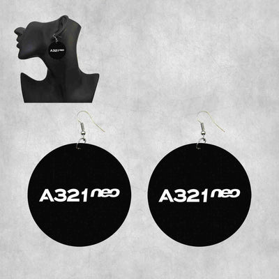 A321neo & Text aviation drop earrings, wood with metal hooks body with engraved detail.