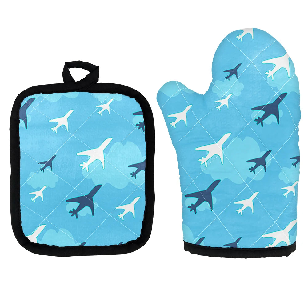 Cool & Super Airplanes Kitchen Glove & Holder aviation design on durable fabric with insulated lining kitchen glove holder.