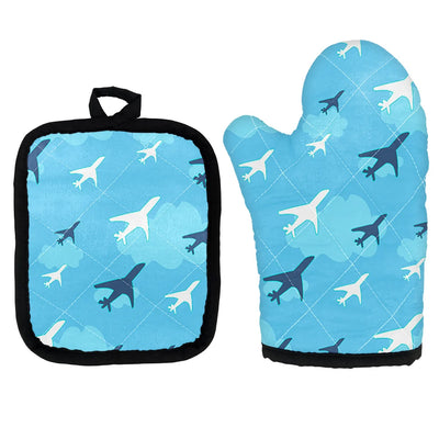 Cool & Super Airplanes Kitchen Glove & Holder aviation design on durable fabric with insulated lining kitchen glove holder.
