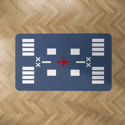 Special Runway (Blue) Custom Runway aviation design on durable carpet pile with non-slip backing rectangle carpet floor mat.