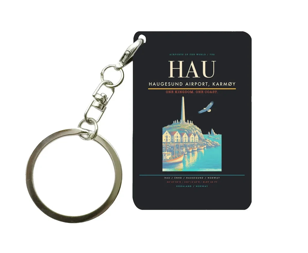 Haugesund Airport, Karmøy (HAU) design on black key chain