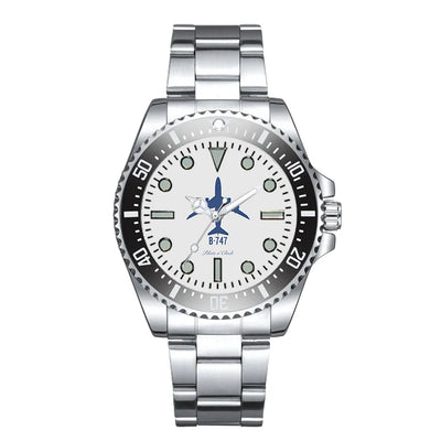 Side view of Boeing 747 Luxury Aviators aviation aviator watch in premium stainless steel, polished finish.