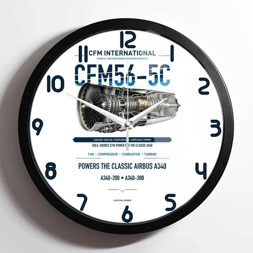 CFM56-5C design on white framed wall clock