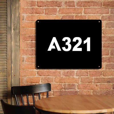Airbus A321 Flat Text aviation design on durable metal with painted finish metal sign.