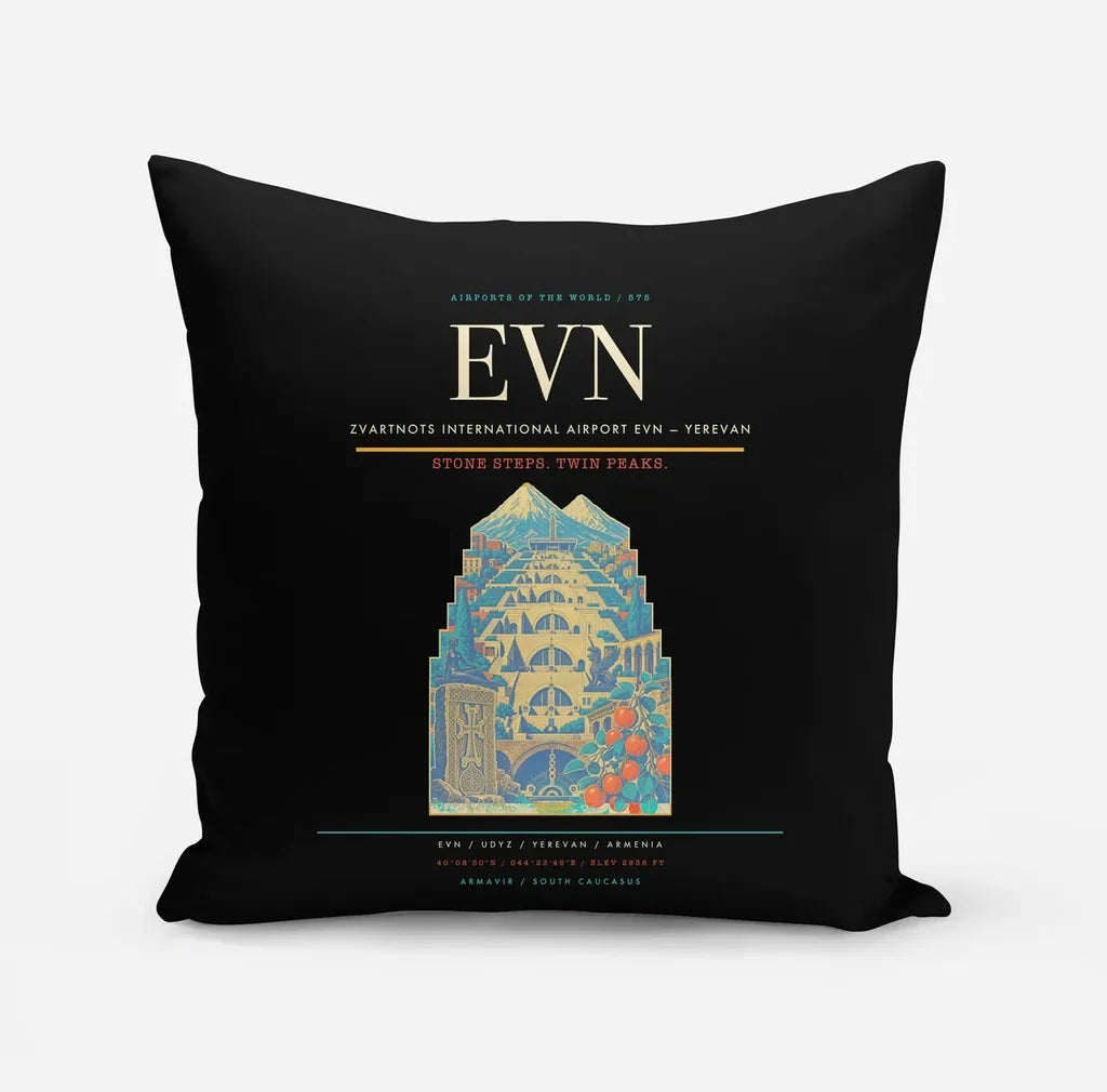 Zvartnots International Airport (EVN) design on black pillow