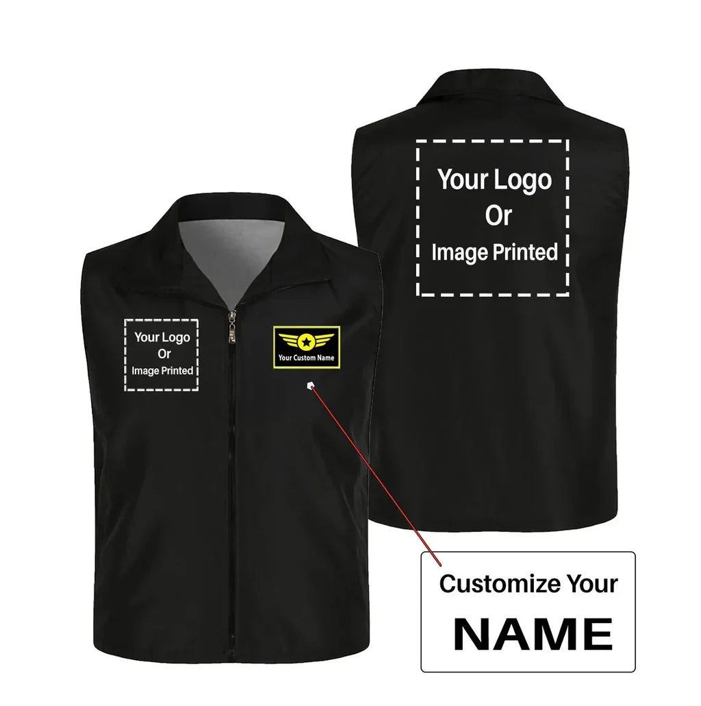 Custom Name with DOUBLE LOGO Thin Style aviation design printed on lightweight shell with sleeveless design thin vest.