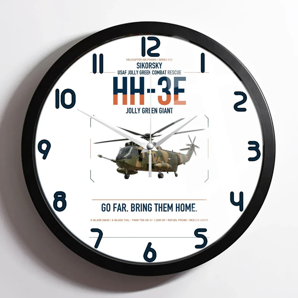 Sikorsky HH-3E Jolly Green Giant design on white framed wall clock