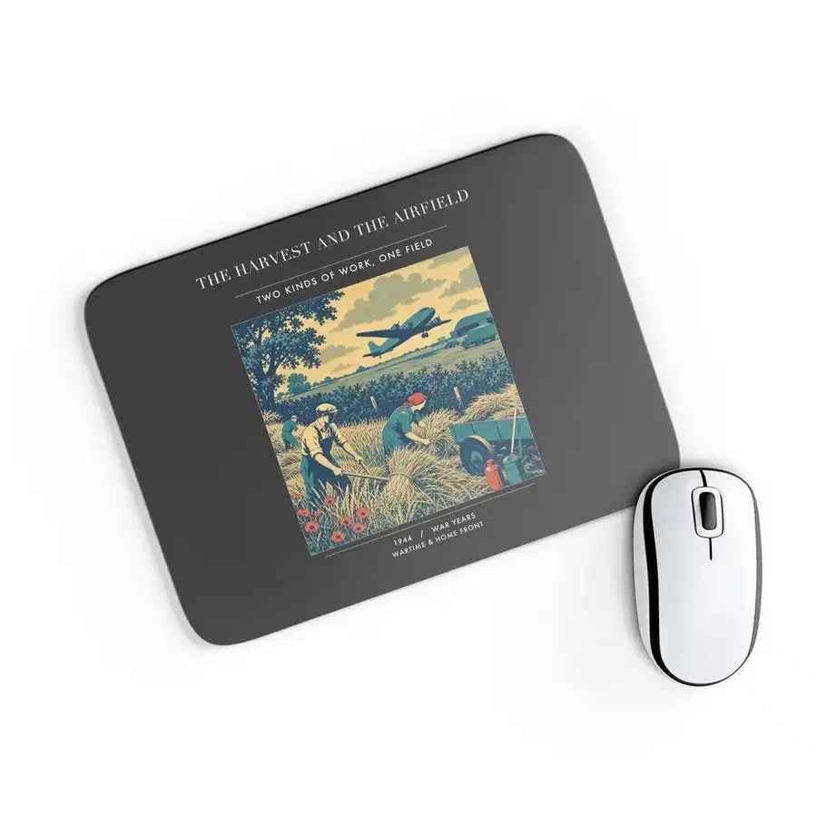VINTAGE G4510 - The Harvest And The Airfield - Designed Mouse Pads design on black rectangle
