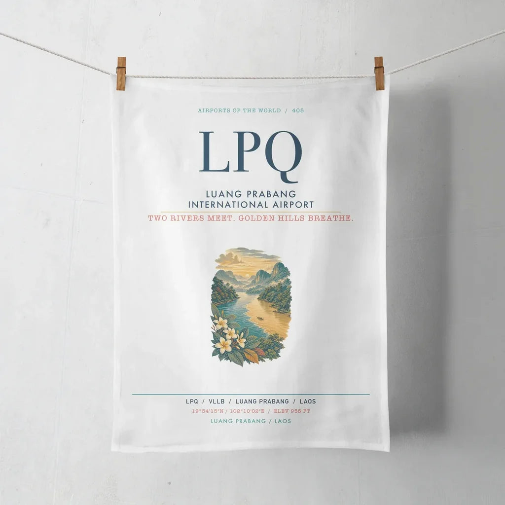 Luang Prabang International Airport (LPQ) design on white towel