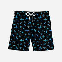 Thumbnail for Many Airplanes (Black) aviation print swim trunks, quick-dry polyester.