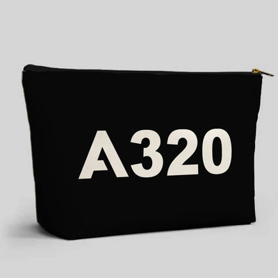 Airbus A320 Flat Text aviation zipper pouch in durable polyester.