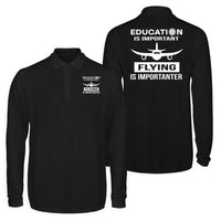 Thumbnail for Flying is Importanter Long Sleeve Polo T-Shirts (Double-Side) aviation design printed on soft cotton long-sleeve double-side.