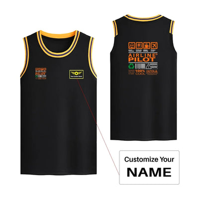Airline Pilot Label Basketball Style Sports aviation design printed on quick-dry breathable fabric men's sport tank top.