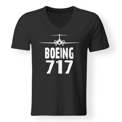 Boeing 717 & Plane aviation design printed on soft cotton V-neck T-shirt.