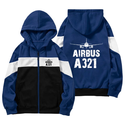 Airbus A321 & Plane aviation design on colourful cotton blend colourful zipped hoodie.