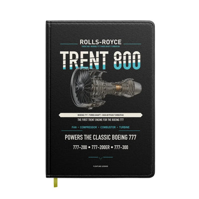 TRENT 800 design on black notebook